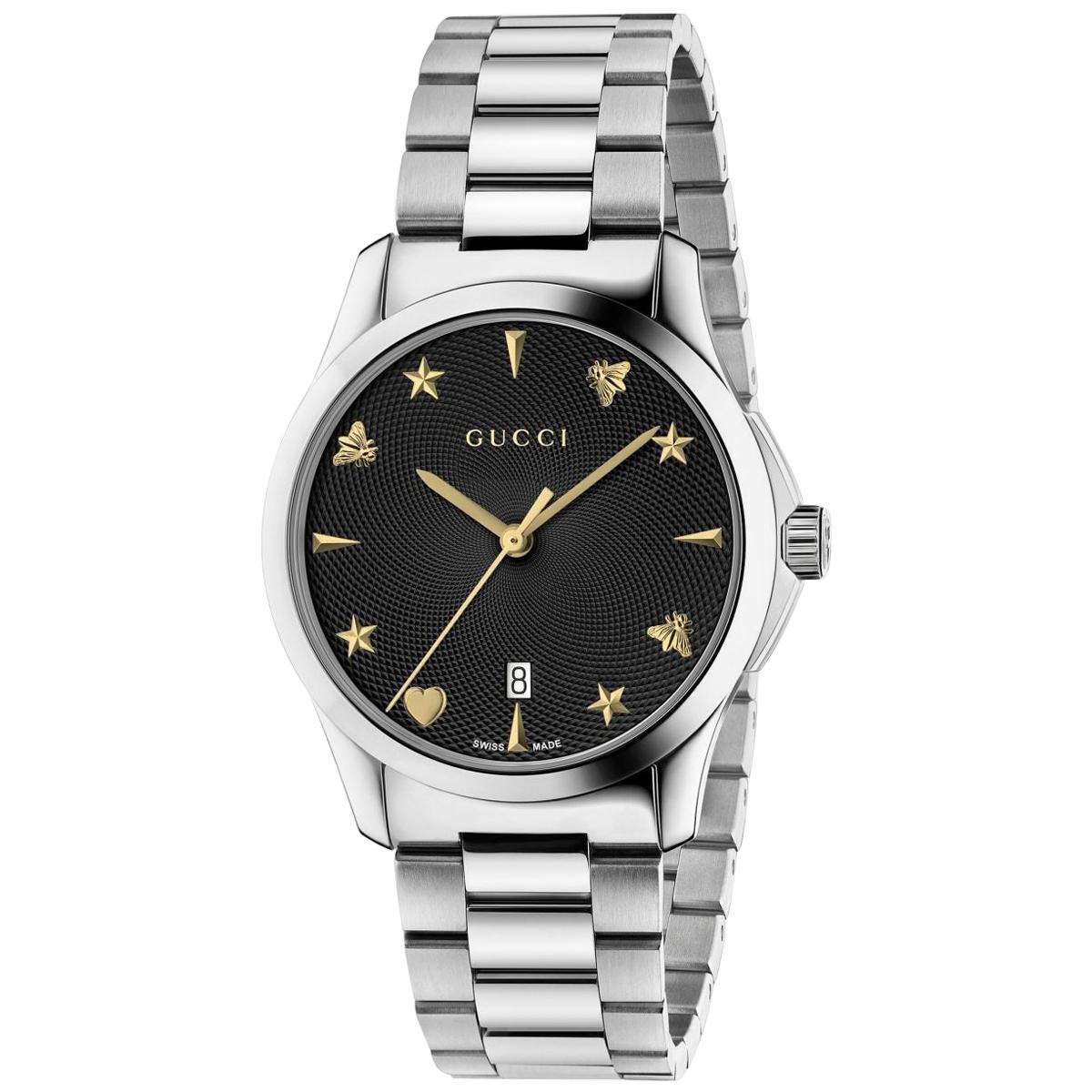 Gucci GTimeless Guilloche Quartz Stainless Steel Black Dial Watch YA1264029A For Sale at