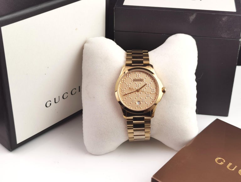 Gucci G Timeless mens gold tone wristwatch, 126.4, Boxed For Sale at  1stDibs | gucci 126.4 men's watch price, gucci g watch men's, g-timeless  goldtone stainless steel bracelet watch
