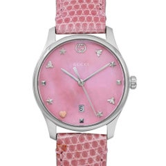 Gucci G-Timeless Pink Mother of Pearl Dial Steel Ladies Quartz Watch YA126586