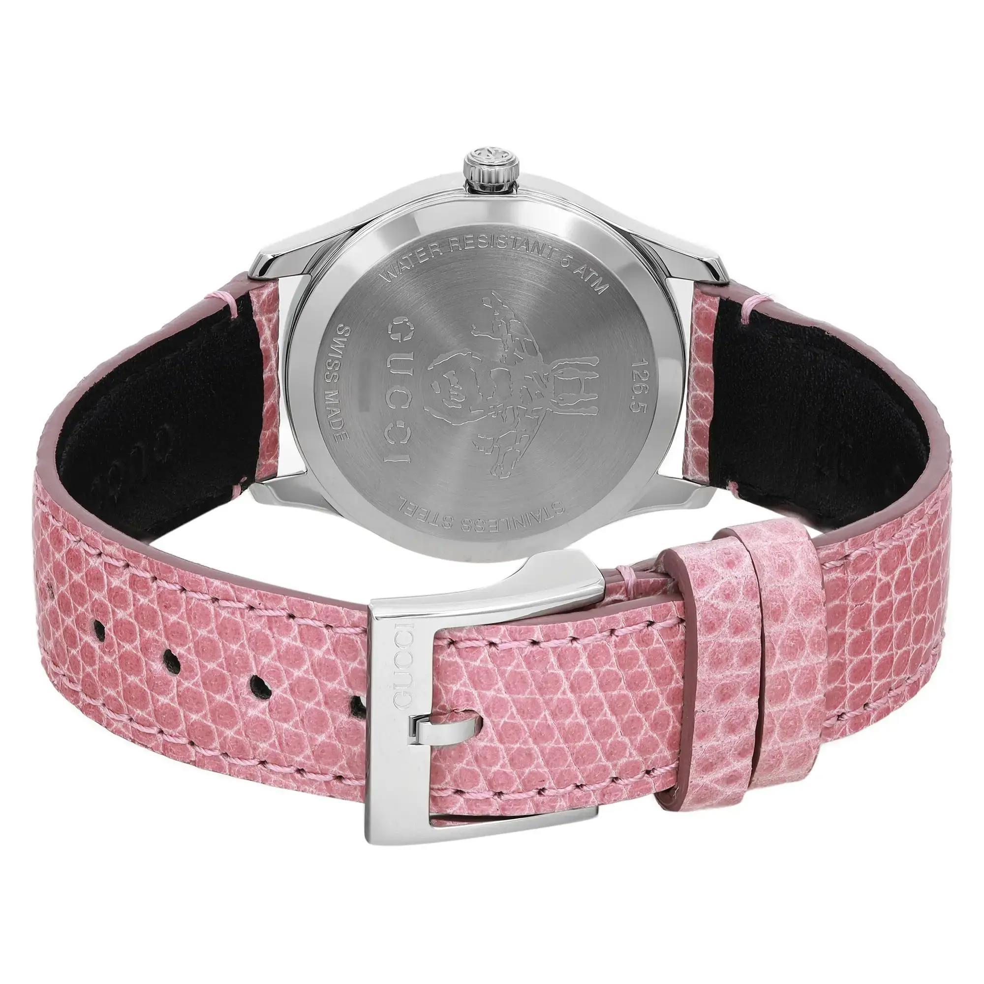 Gucci G-Timeless Pink Mother of Pearl Dial Steel Ladies Quartz Watch YA126586 For Sale 1