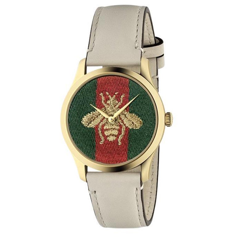 Gucci G-Timeless Quarz Grünes und rotes Web Nylon Zifferblatt Damenuhr YA1264128 im Angebot