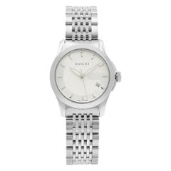 Used Gucci G-Timeless Silver Checkered Sticks Dial Steel Quartz Ladies Watch YA126501