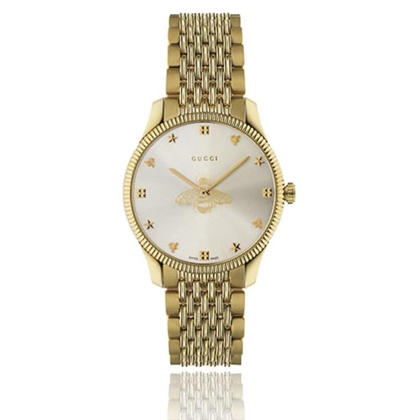 Gucci G-Timeless Silver Dial Gold PVD Stainless Steel Ladies Watch YA1264155 In New Condition In Wilmington, DE