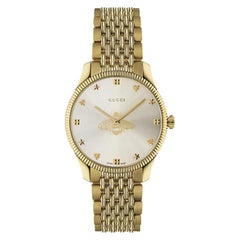 Used Gucci G-Timeless Silver Dial Gold PVD Stainless Steel Ladies Watch YA1264155
