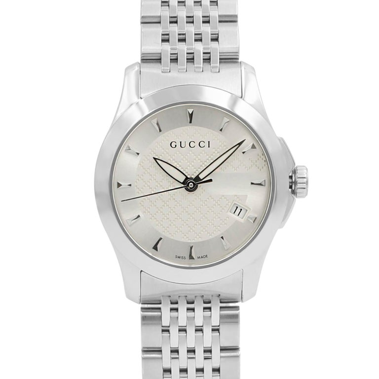 Gucci G Timeless Silver Sticks Dial Steel Quartz Ladies Watch Ya126501 At 1stdibs