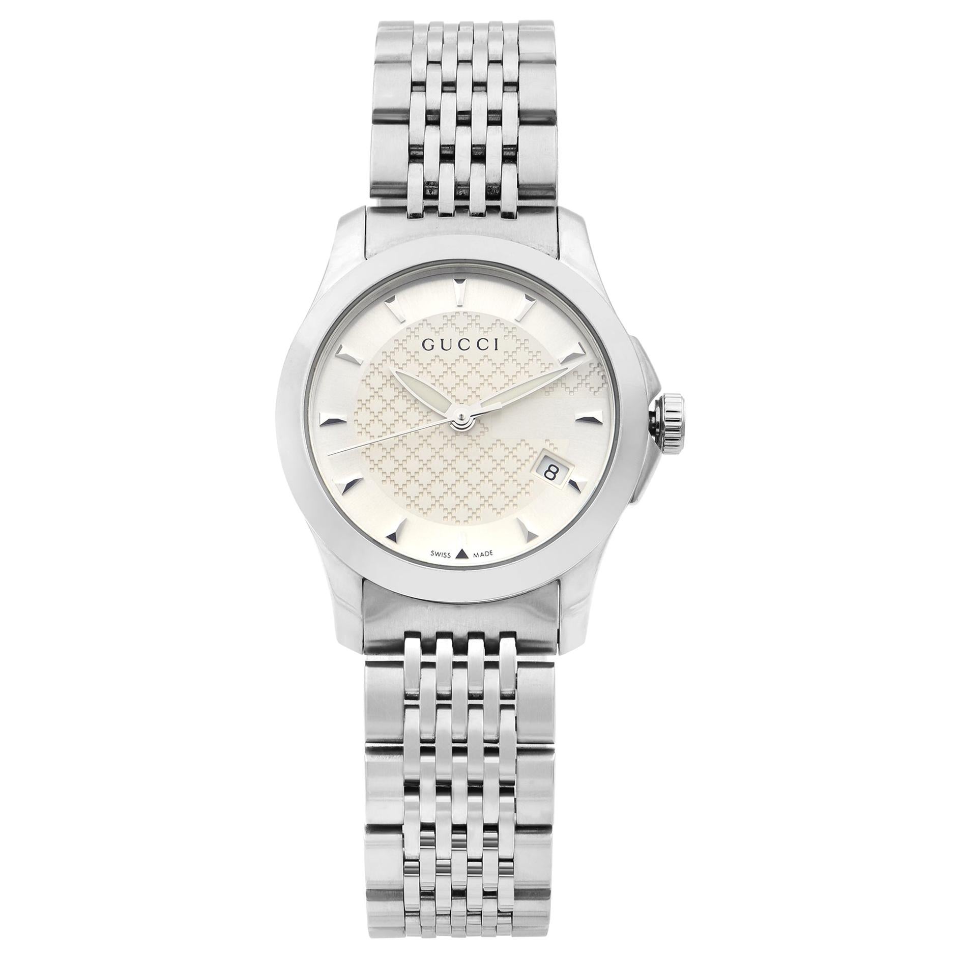 Gucci G-Timeless Silver Sticks Dial Steel Quartz Ladies Watch YA126501