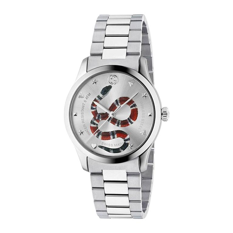 Gucci G-Timeless Silver with Snake Motif Dial Stainless Steel Watch YA1264076