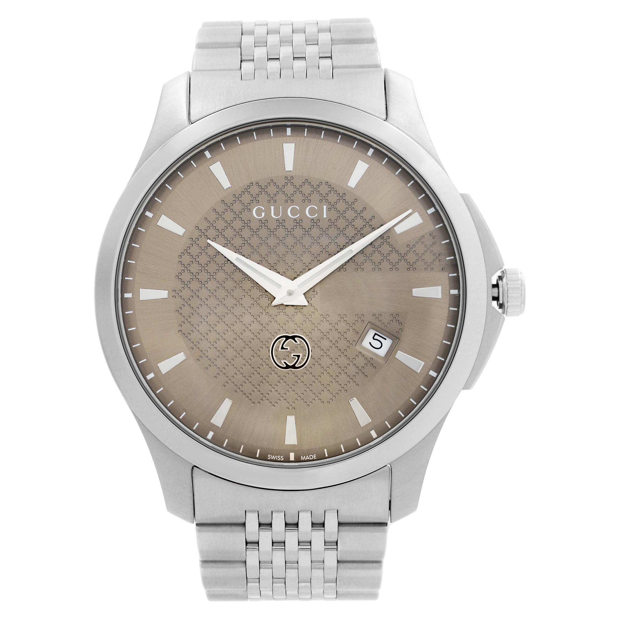 Gucci G-Timeless Stainless Steel Brown Dial Quartz Mens Watch YA126349