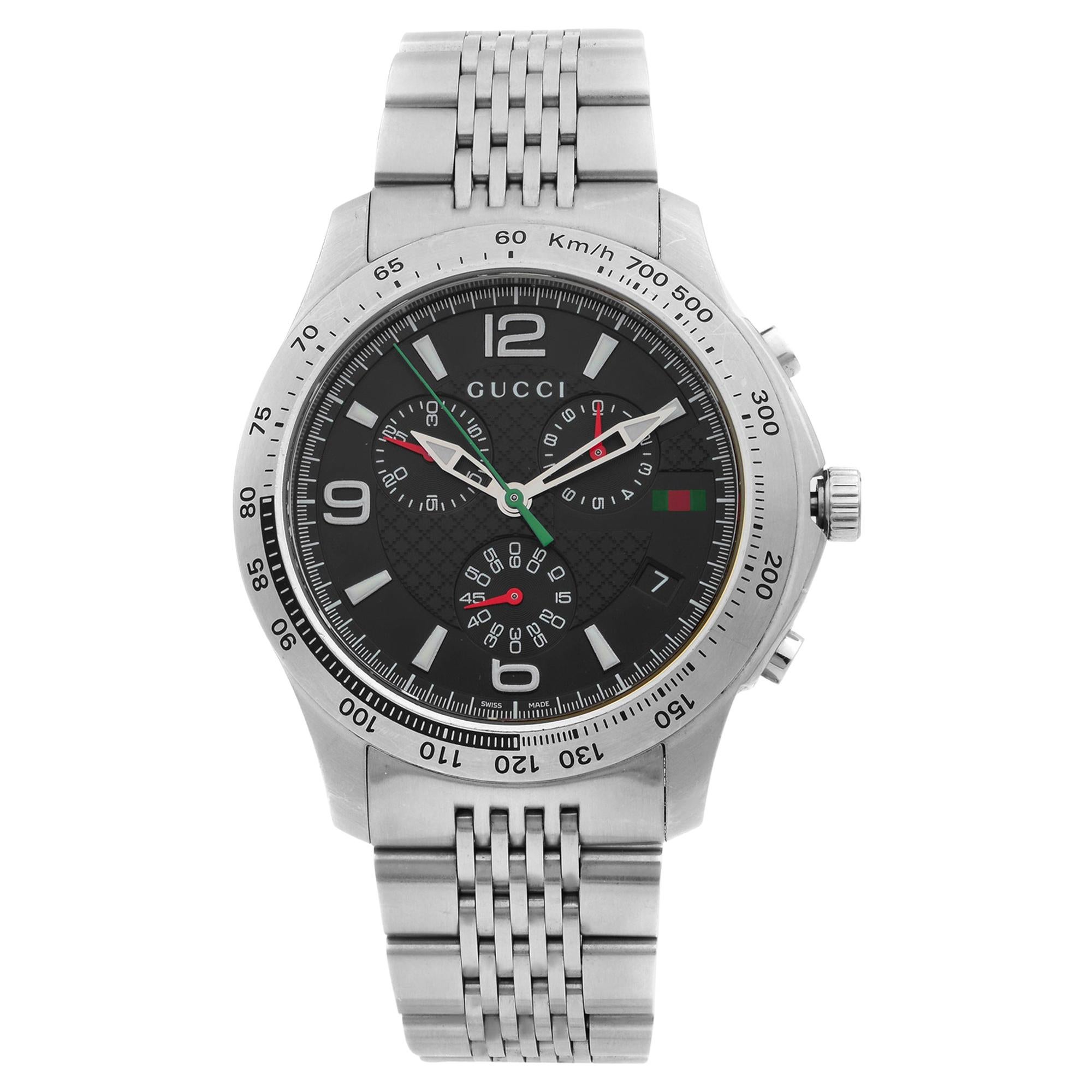 Gucci G-Timeless Stainless Steel Chronograph Black Dial Quartz Watch YA126221
