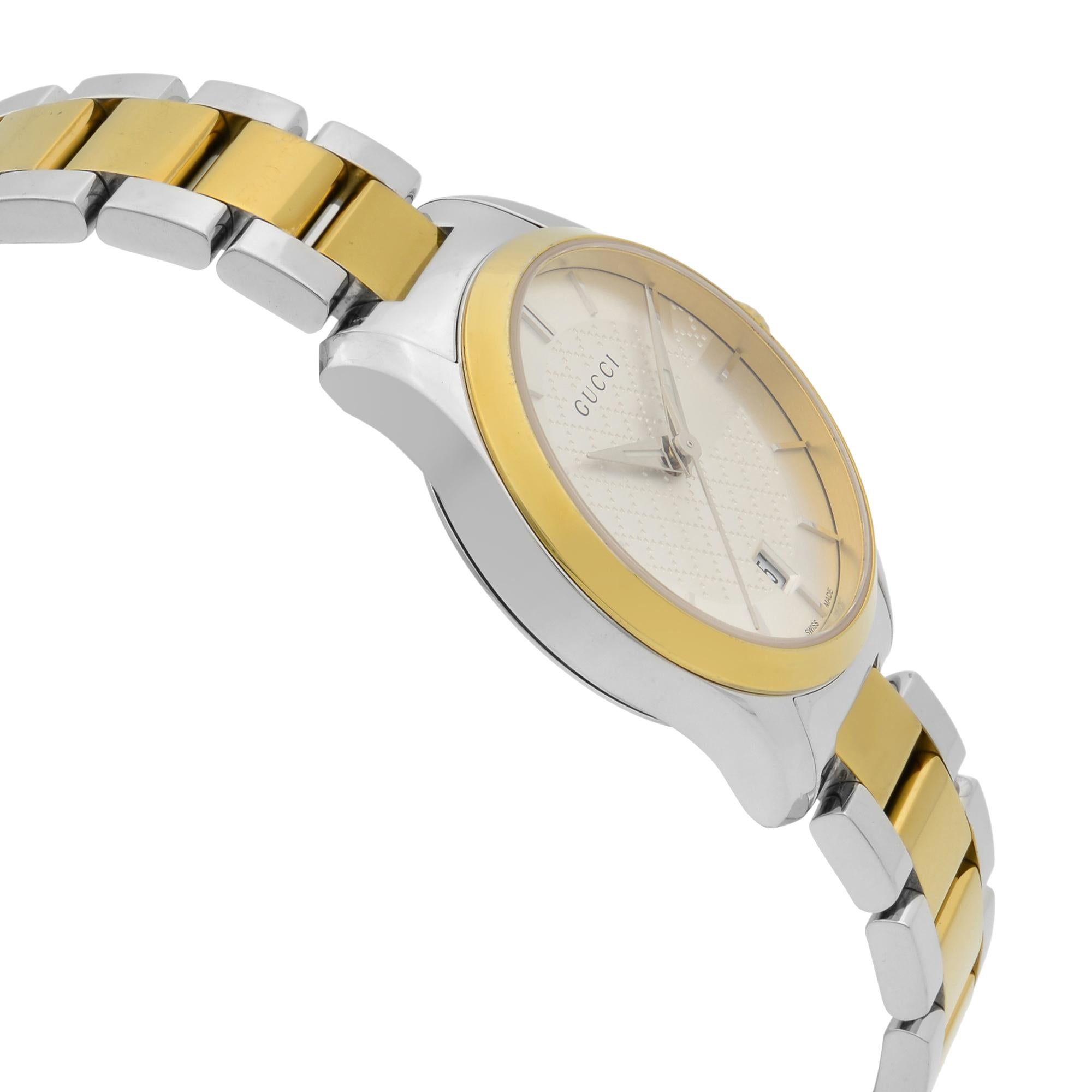 Women's Gucci G-Timeless Stainless Steel Gold-Tone Silver Dial Ladies Watch YA126531