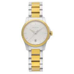 Gucci G-Timeless Steel Gold-Tone Silver Dial Quartz Ladies Watch YA126531