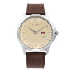 Gucci G-Timeless - Montre pour hommes en acier:: cadran ivoire:: bracelet en cuir et quartz YA126303