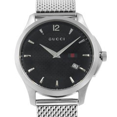 Gucci G-Timeless Steel Mesh Bracelet Black Dial Quartz Mens Watch YA126308