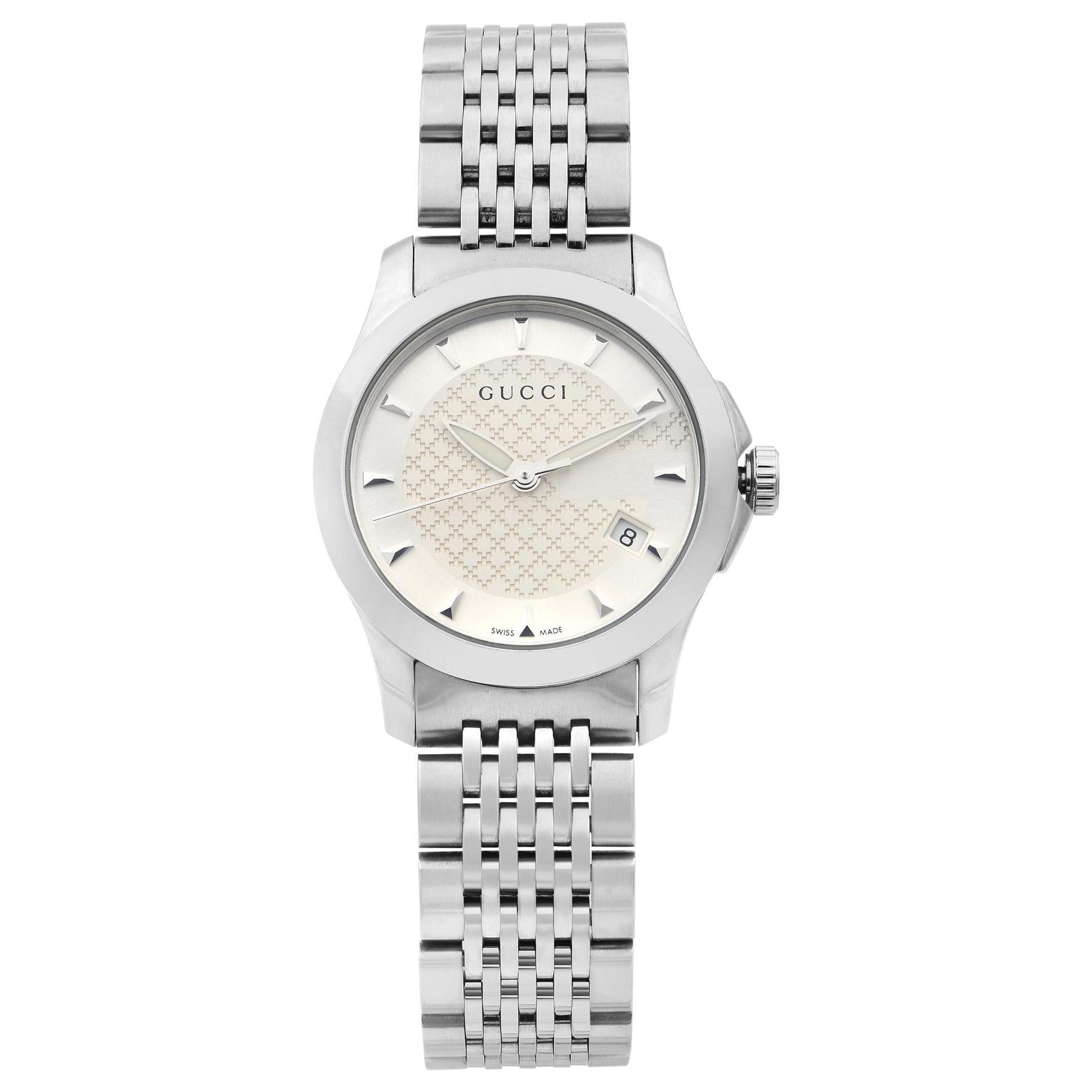 Gucci G-Timeless Steel Silver Checkered Dial Quartz Ladies Watch YA126501