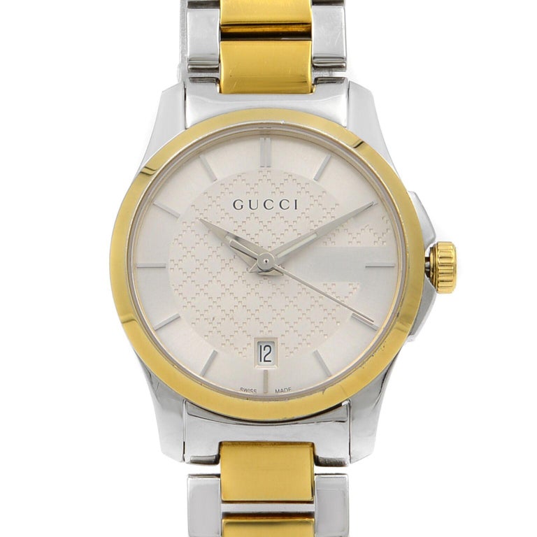 Gucci G Timeless Two Tone Silver Dial Steel Quartz Ladies Watch Ya126531 For Sale At 1stdibs