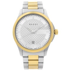Gucci G-Timeless Montre pour homme à quartz:: acier inoxydable:: cadran argenté:: deux tons YA126450