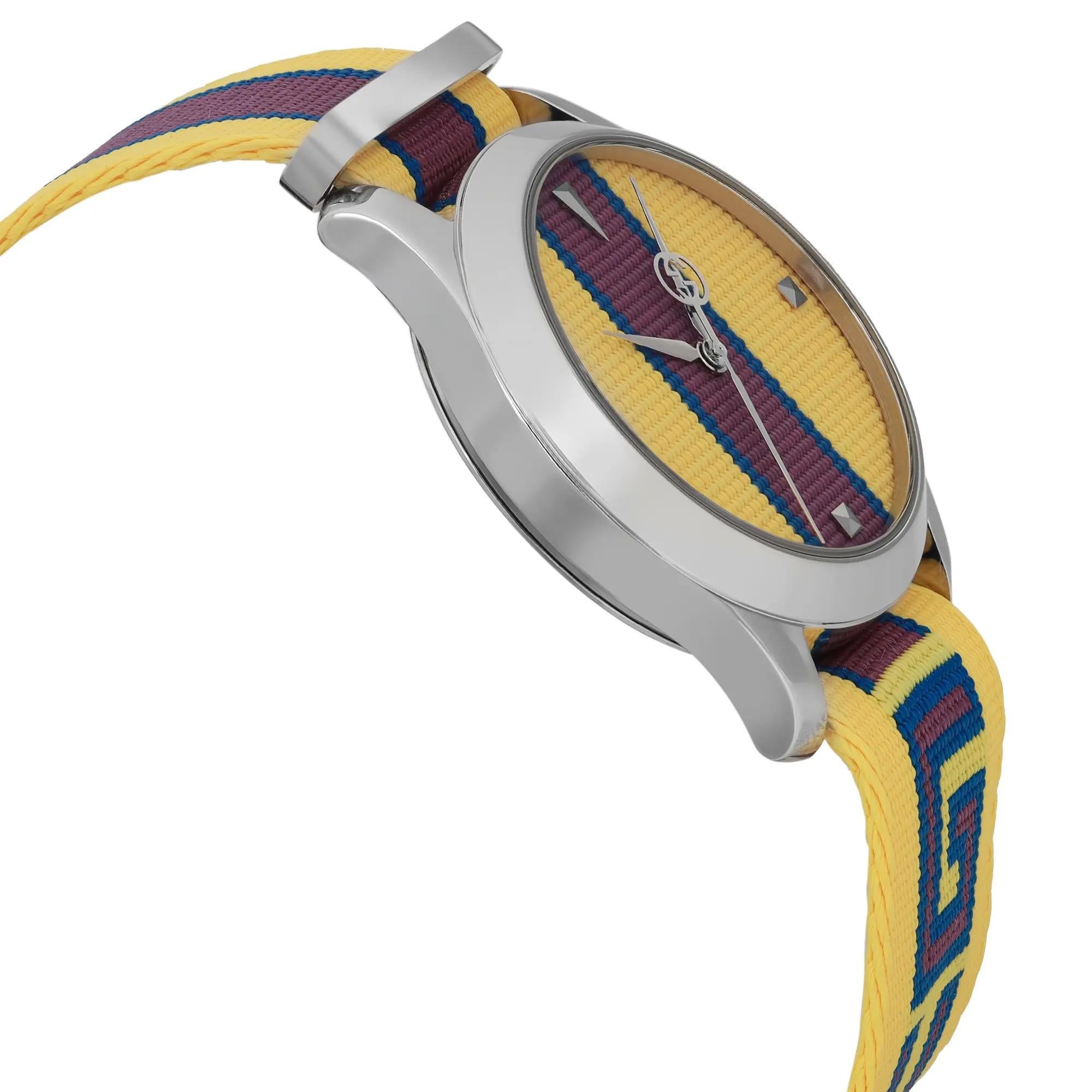 Gucci G-Timeless jaune avec cadran à motif de pointes unisexe YA1264069 Unisexe en vente