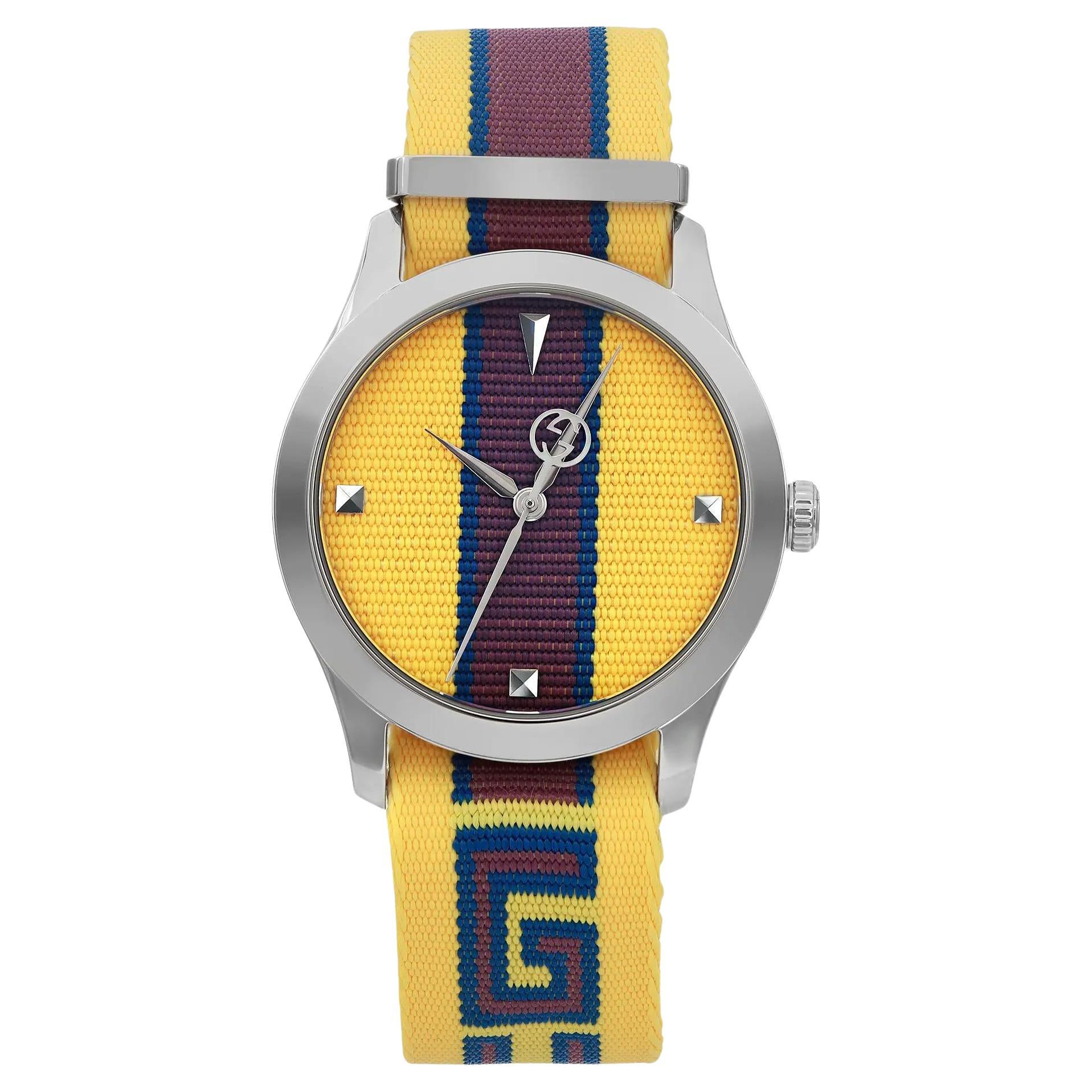 Gucci G-Timeless Yellow with Stipes Motif Dial Unisex Quartz Watch YA1264069 For Sale