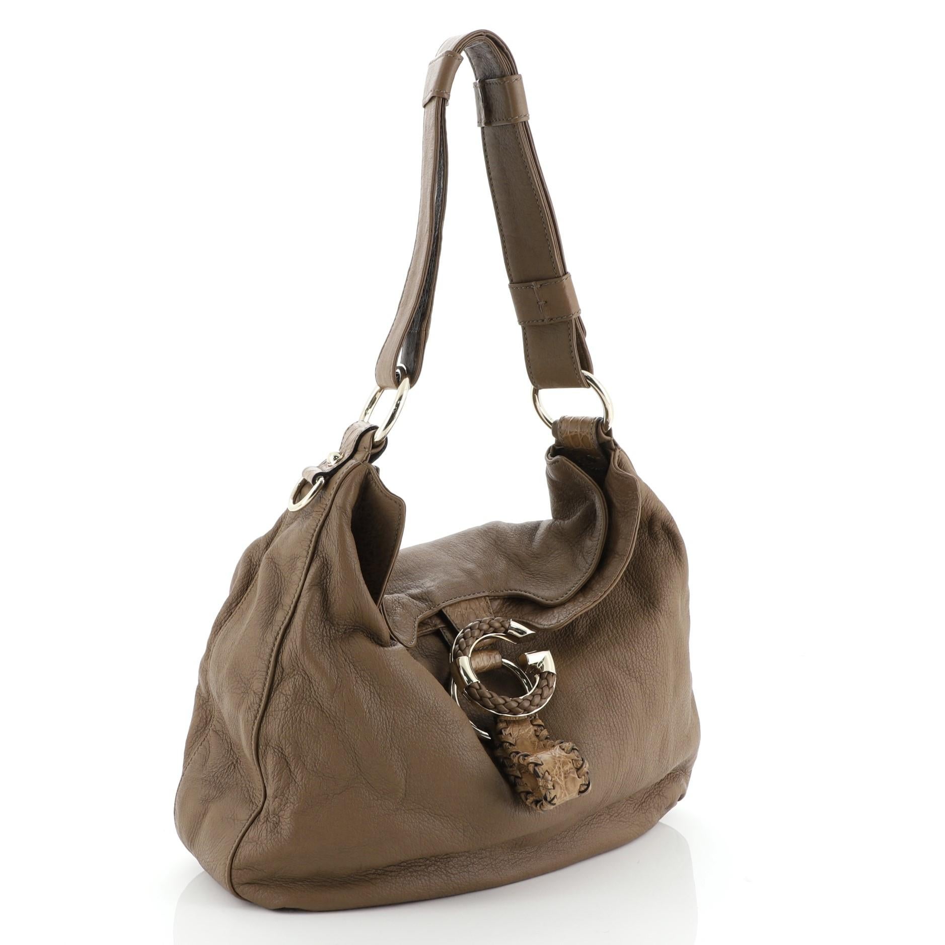 Brown Gucci G Wave Hobo Leather Medium