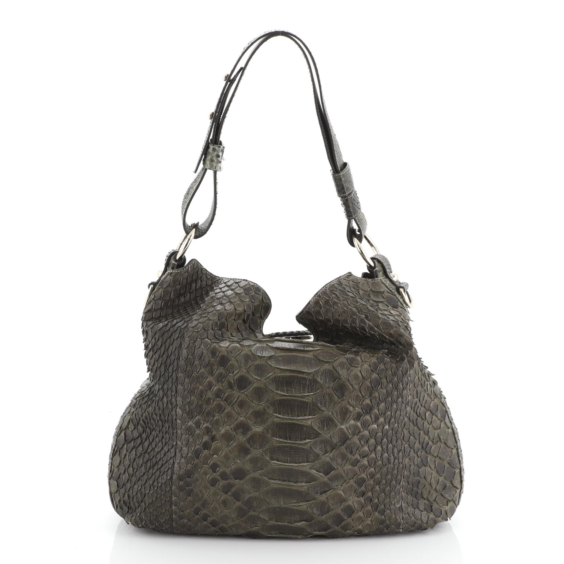 Gucci G Wave Hobo Python Medium, crafted from genuine green python skin In Good Condition In NY, NY