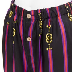 GUCCI Garden 100% silk black purple yellow equestrian GG buckle pajama pants XS