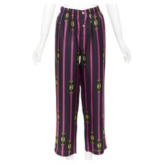 GUCCI Garden 100% silk black purple yellow equestrian GG buckle pajama pants XS