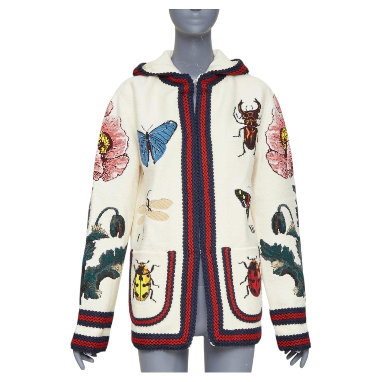 GUCCI Garden 2017 Runway insect floral embroidered hooded cardigan coat XXS