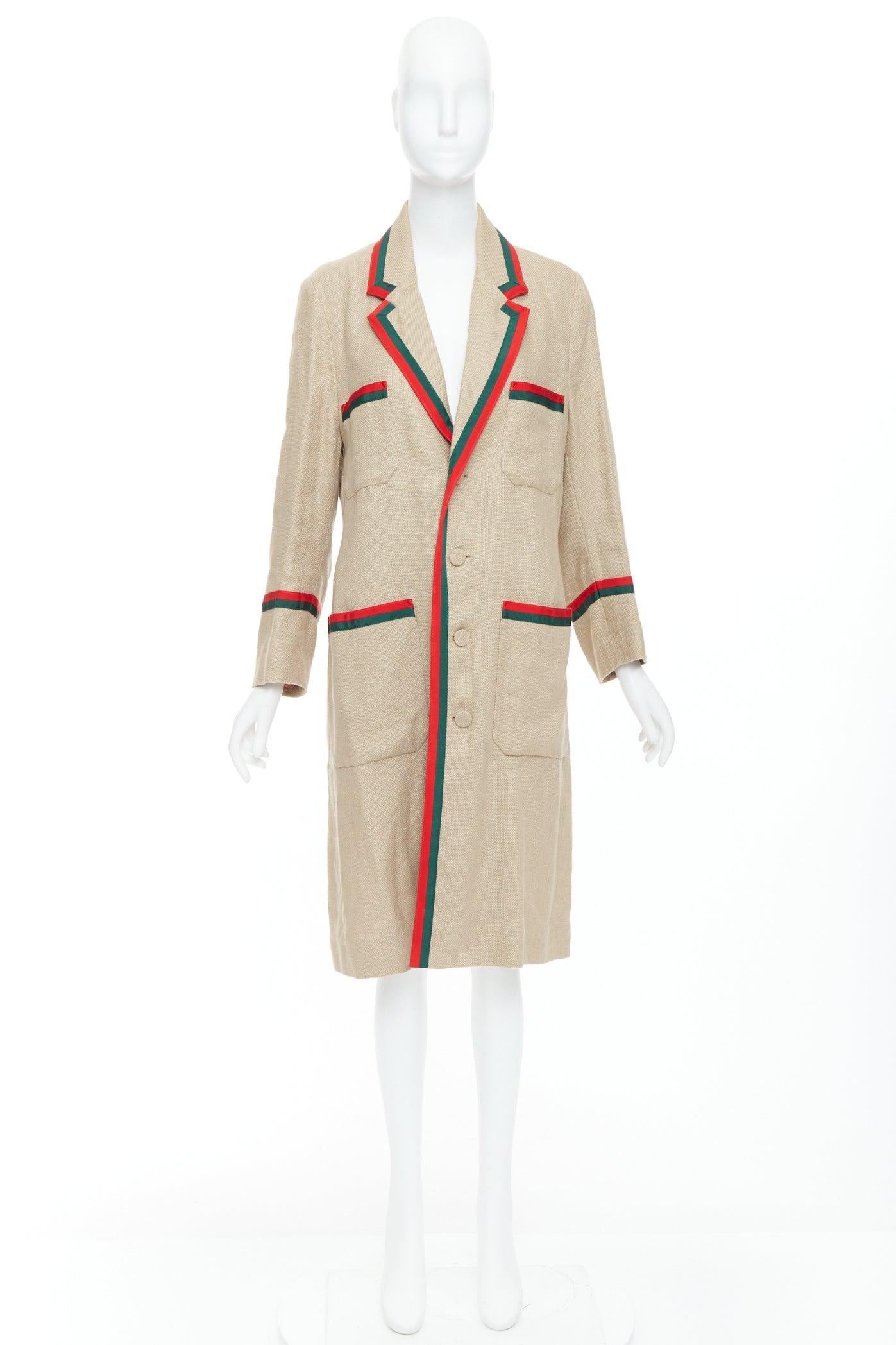Gucci Garden Alessandro Michele cappotto lungo beige verde rosso con bordi a rete in vendita 5