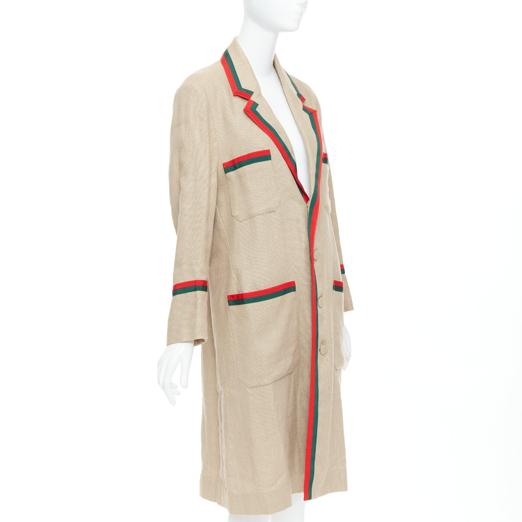 Gucci Garden Alessandro Michele cappotto lungo beige verde rosso con bordi a rete In condizioni buone in vendita a Hong Kong, NT