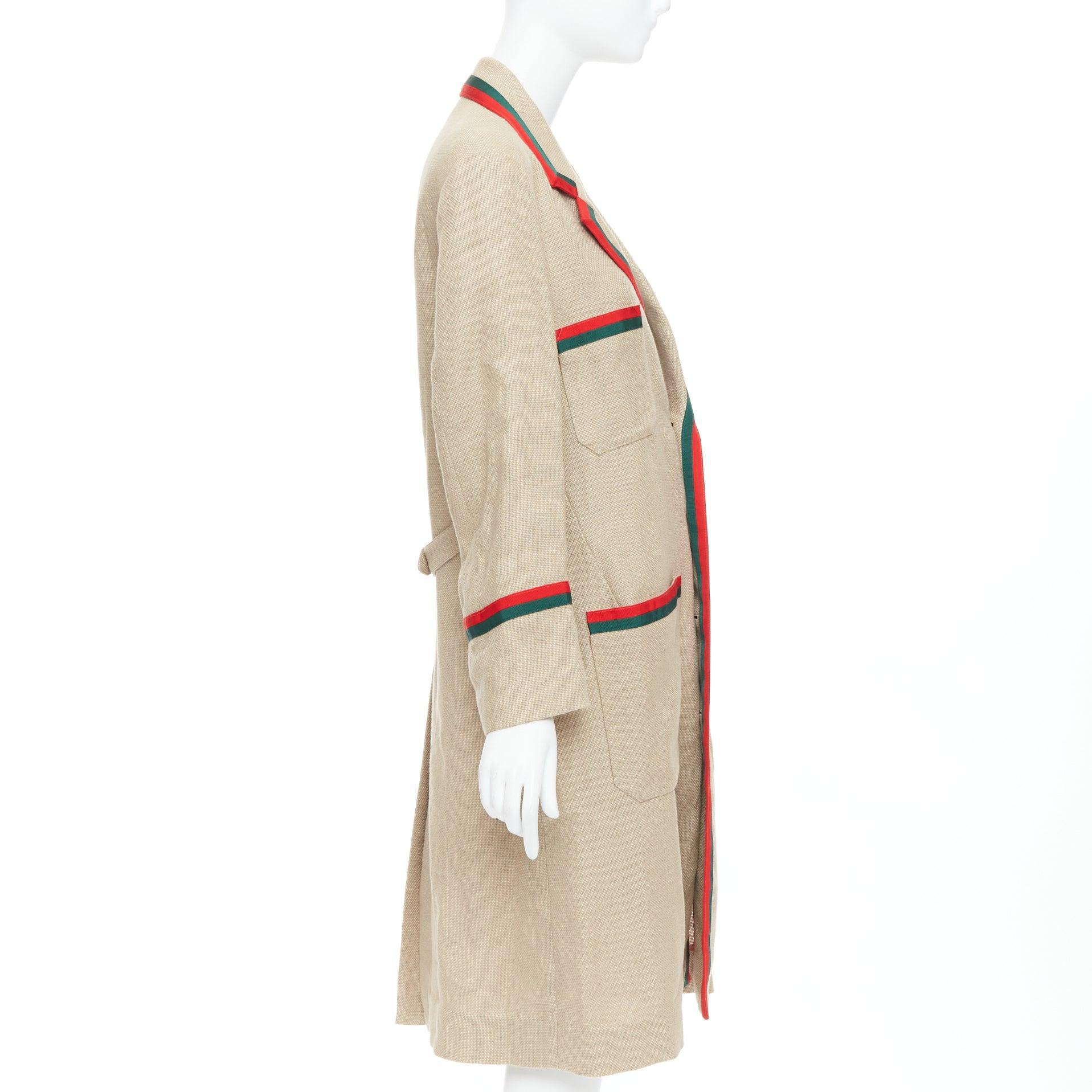 Donna Gucci Garden Alessandro Michele cappotto lungo beige verde rosso con bordi a rete in vendita
