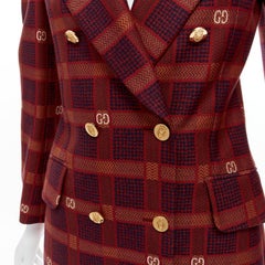 GUCCI Garden Alessandro Michele red GG logo plaid double breasted blazer IT38 XS