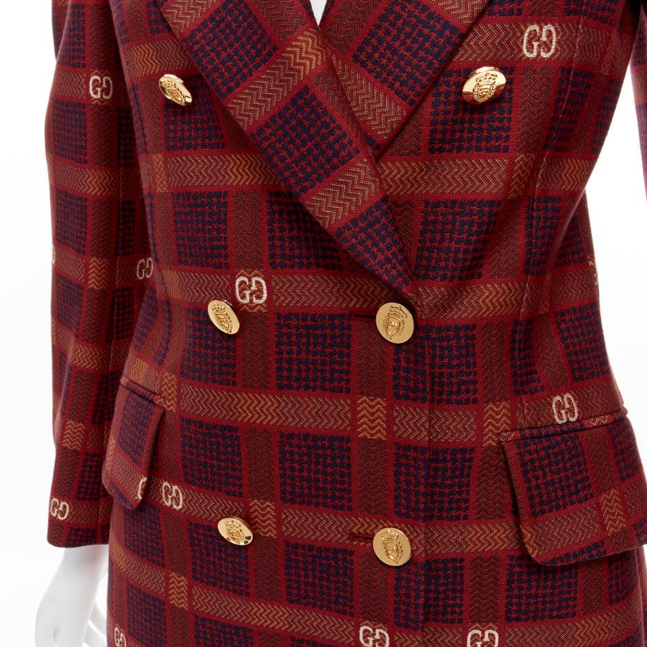 GUCCI Garden Alessandro Michele red GG logo plaid double breasted blazer IT38 XS
Reference: LNKO/A02201
Brand: Gucci
Designer: Alessandro Michele
Material: Cotton, Wool
Color: Red
Pattern: Plaid
Closure: Button
Lining: Black Fabric
Extra Details: