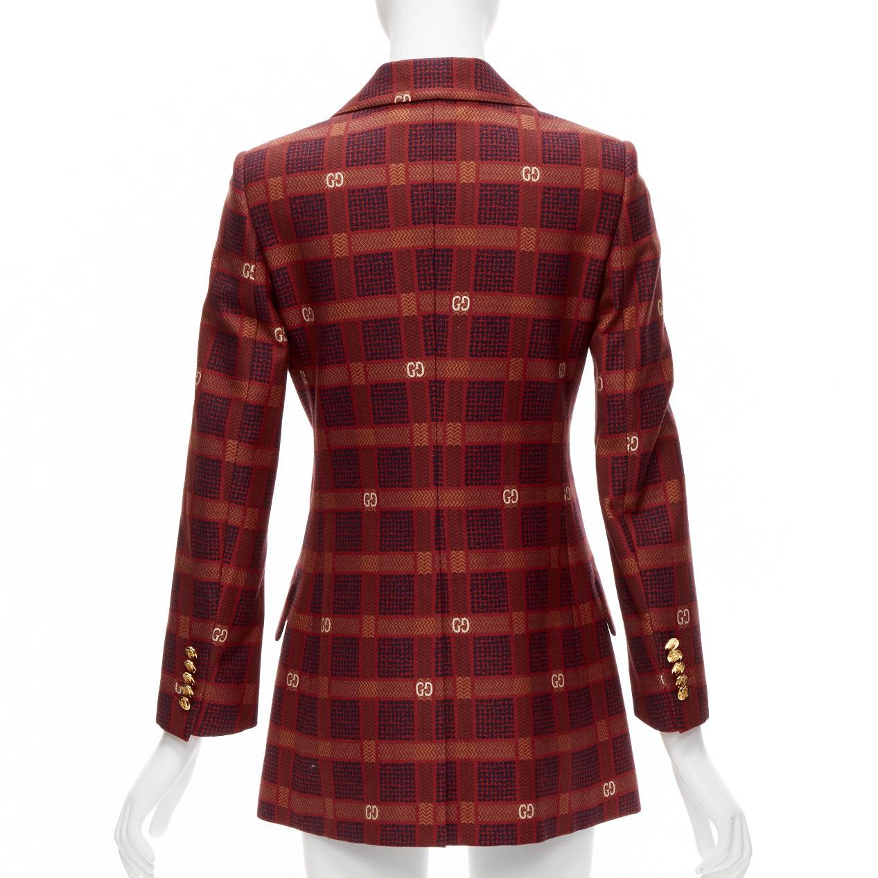 Women's GUCCI Garden Alessandro Michele red GG logo plaid double breasted blazer IT38 XS For Sale
