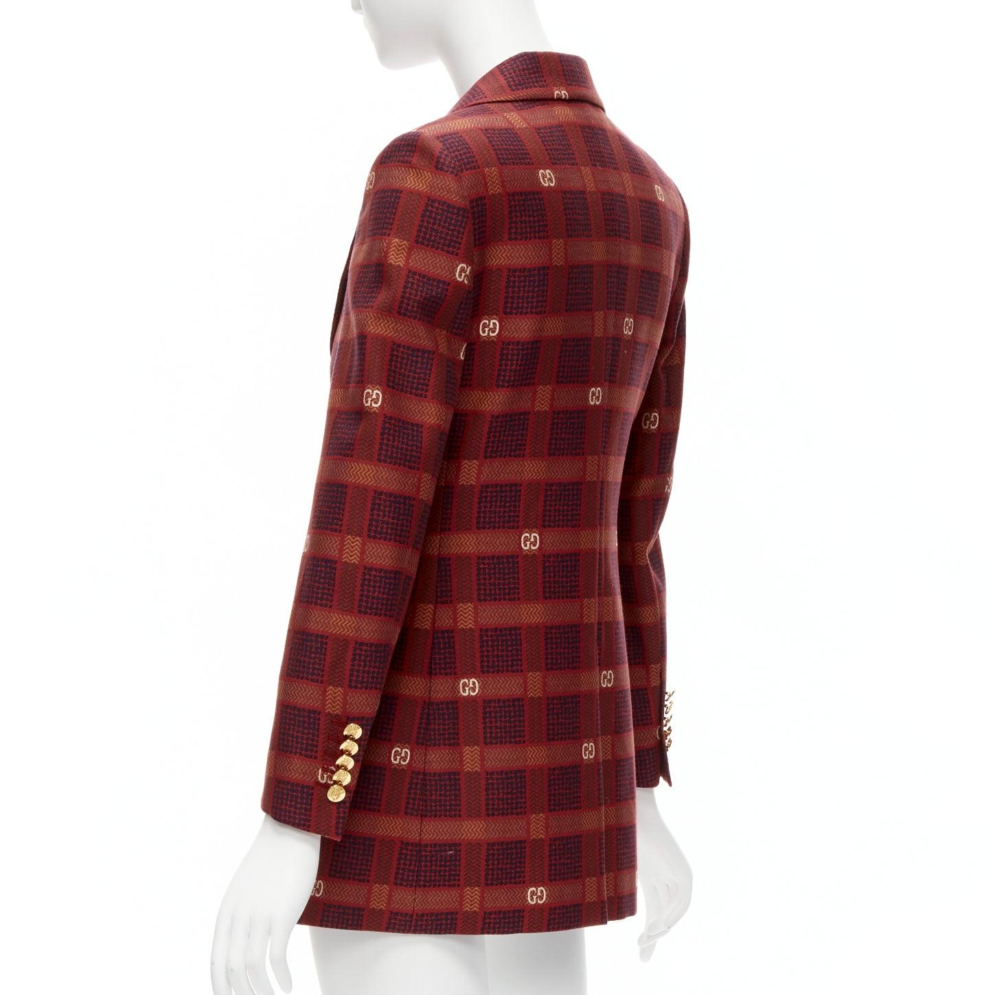 GUCCI Garden Alessandro Michele red GG logo plaid double breasted blazer IT38 XS For Sale 1