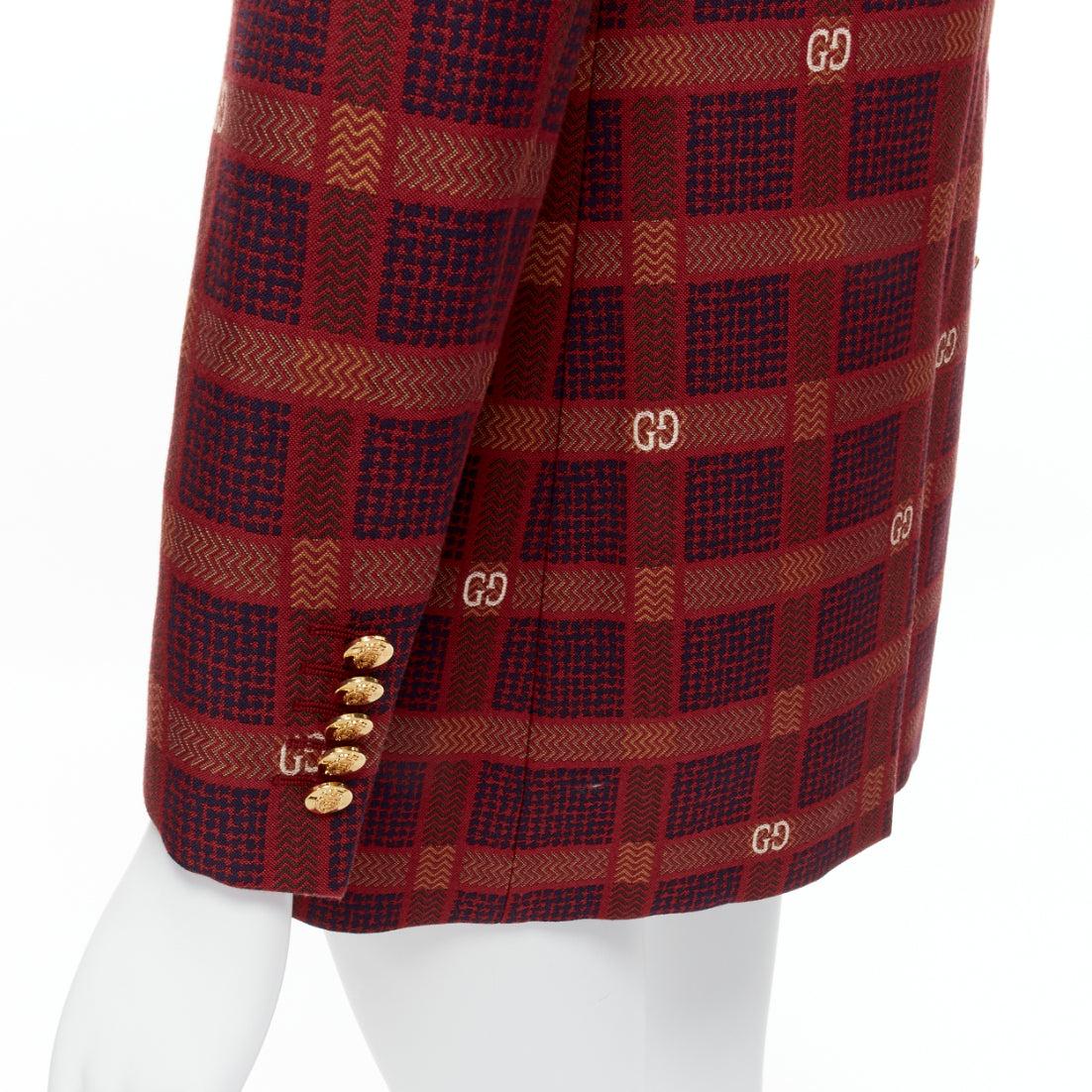 GUCCI Garden Alessandro Michele red GG logo plaid double breasted blazer IT38 XS For Sale 2