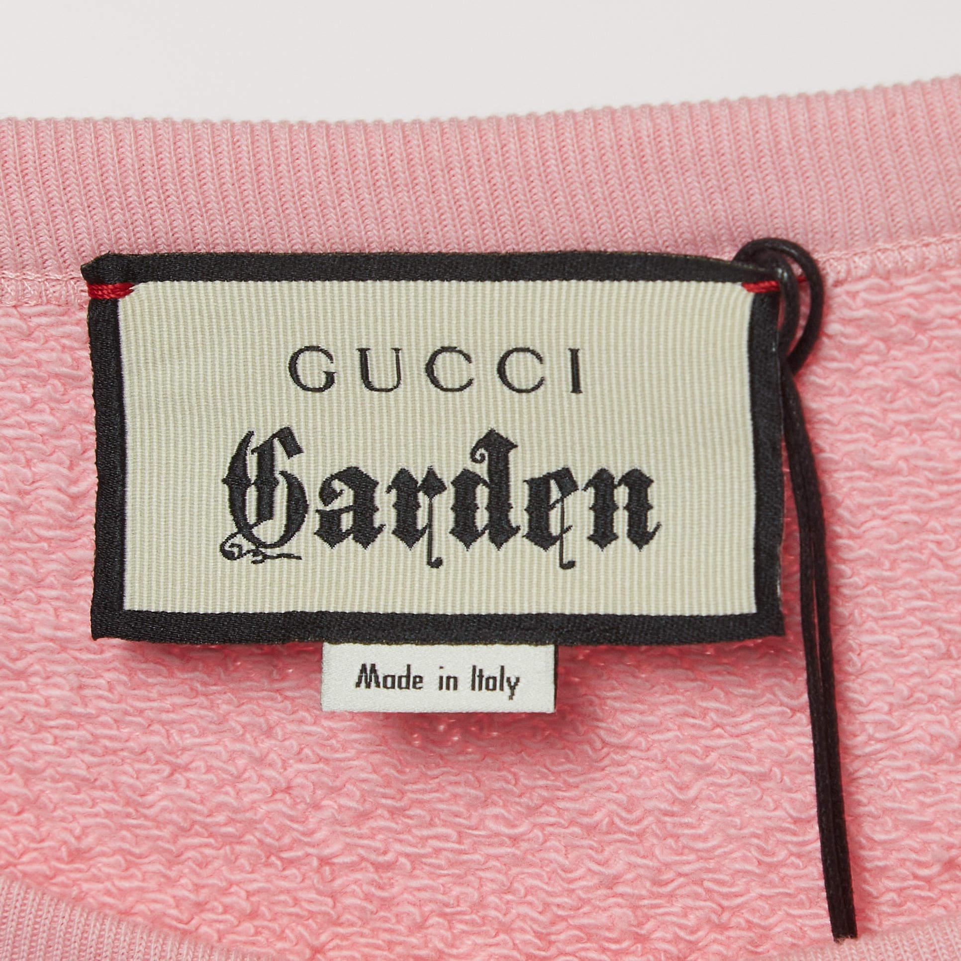 Gucci Garden Pink Eye Print Cotton Crew Neck Sweatshirt XL In Good Condition In Dubai, Al Qouz 2