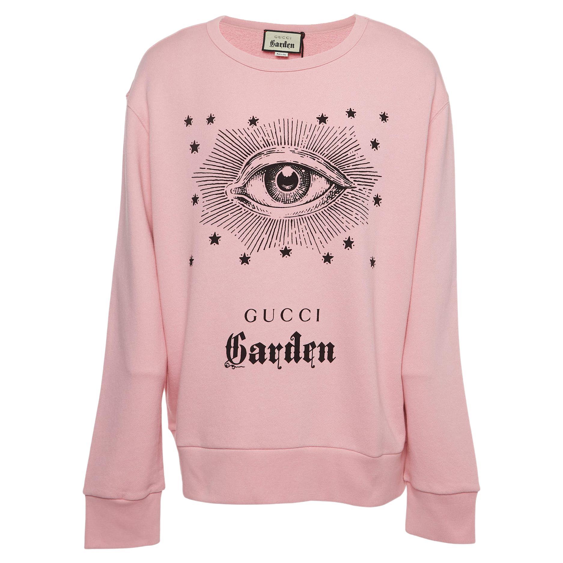 Gucci Garden Pink Eye Print Cotton Crew Neck Sweatshirt XL