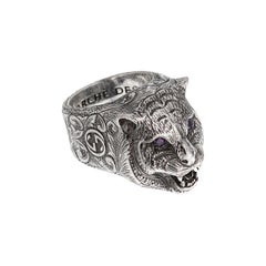 Gucci Garden Purple Zircon Sterling Silver Ring Size 5 3/4