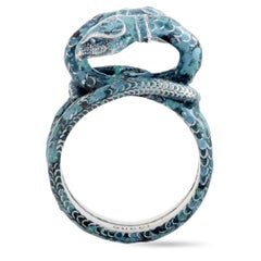 Gucci Garden Silver and Blue Enamel Snake Motif Ring