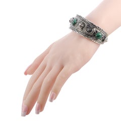 Gucci Garden Silber und grünes Harz Feline Detail Manschettenknopf Armband