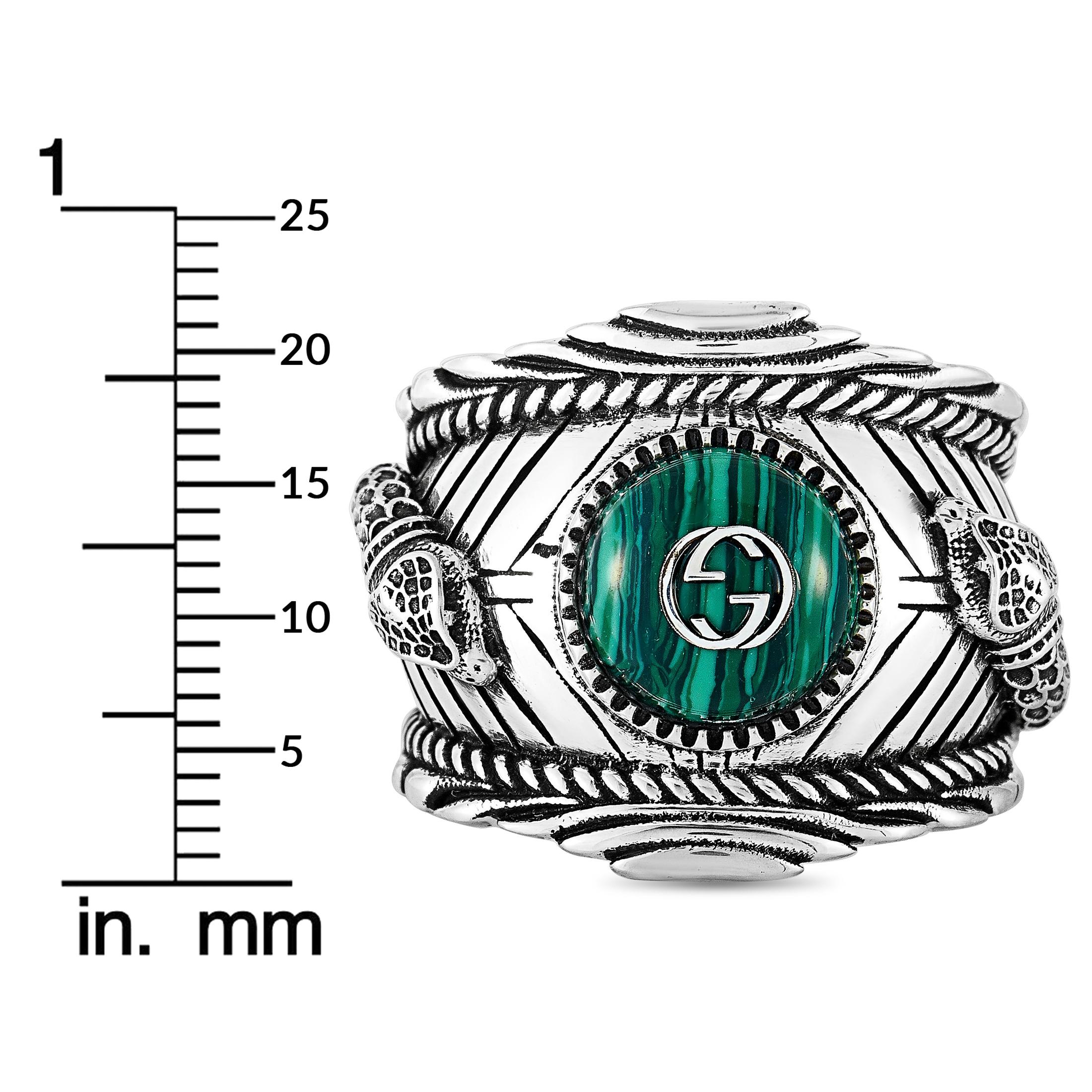 Gucci Garden Silver and Green Resin Ring In New Condition In Southampton, PA
