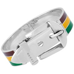 Gucci Garden Sterling Silver and Burgundy/Yellow/Green Enamel Bracelet