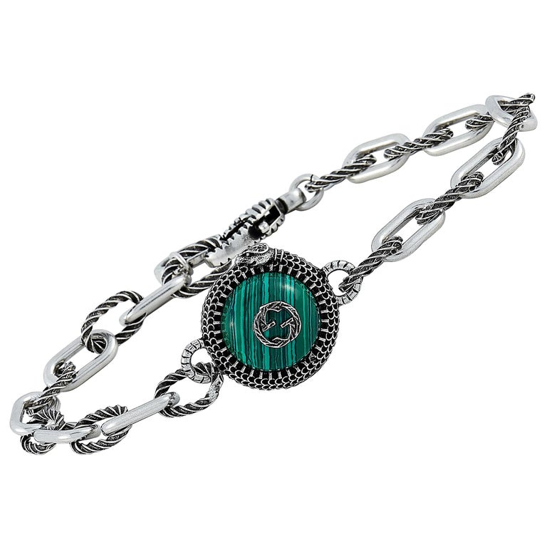 Gucci Garden Sterling Silver and Malachite Snake Motif Bracelet