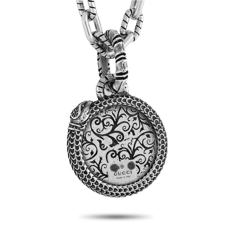 Gucci Garden Sterling Silver and Malachite Snake Motif Necklace at