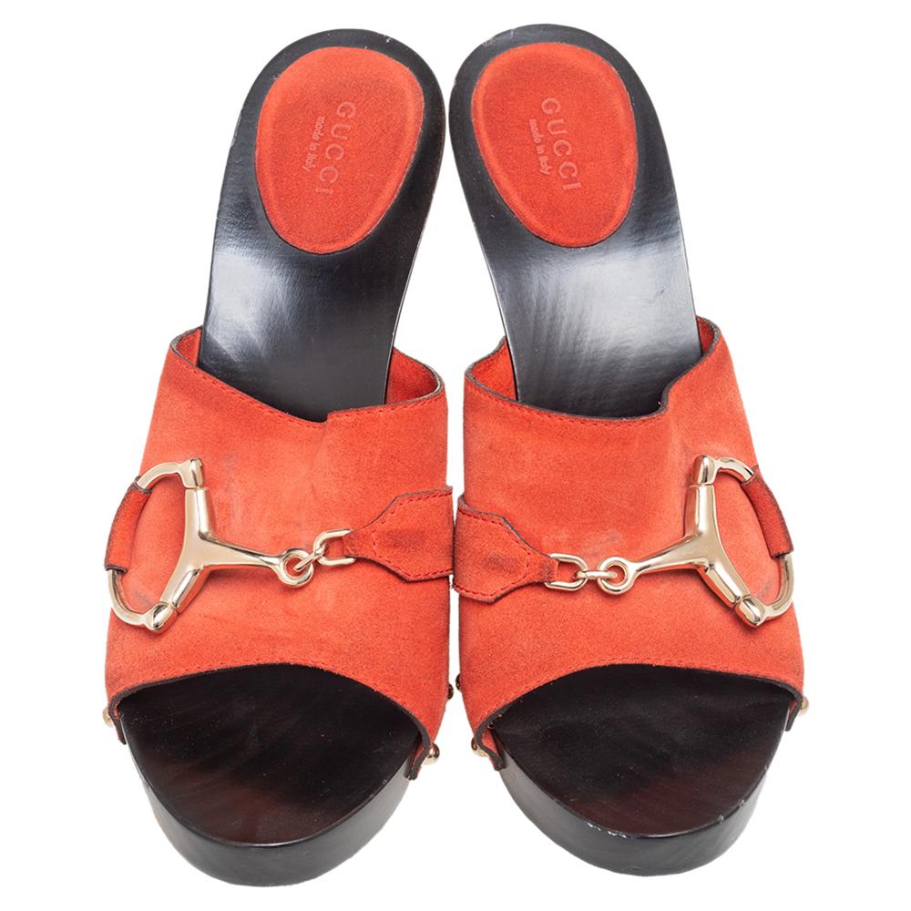 Women's Gucci Garnet Red Suede Icon Bit Clog Sandals Size 41