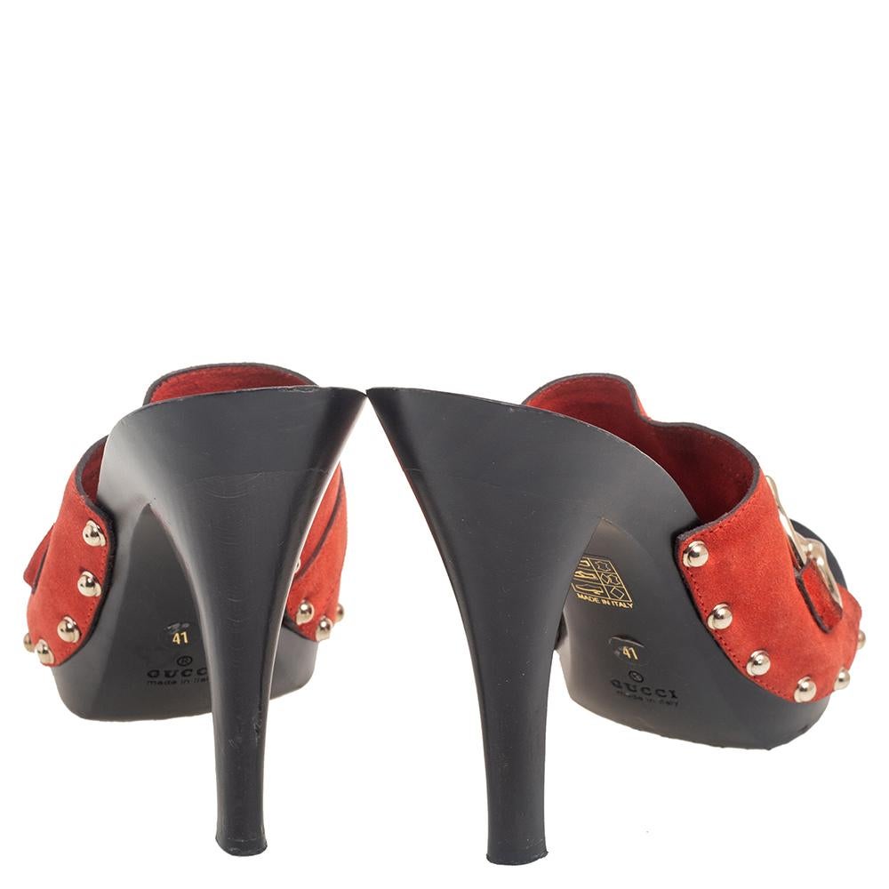 Gucci Garnet Red Suede Icon Bit Clog Sandals Size 41 1