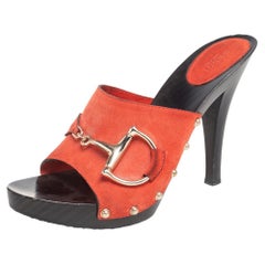Gucci Garnet Red Suede Icon Bit Clog Sandals Size 41