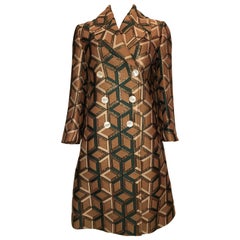 Gucci Geometric Copper and Tan Double Breasted Wool Coat 
