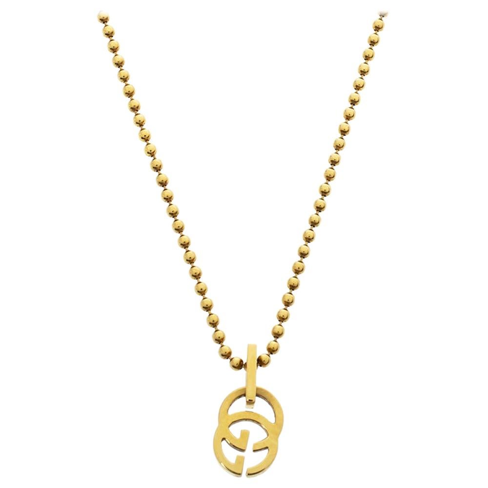 Gucci GG 18K Yellow Gold Beaded Chain Pendant Necklace