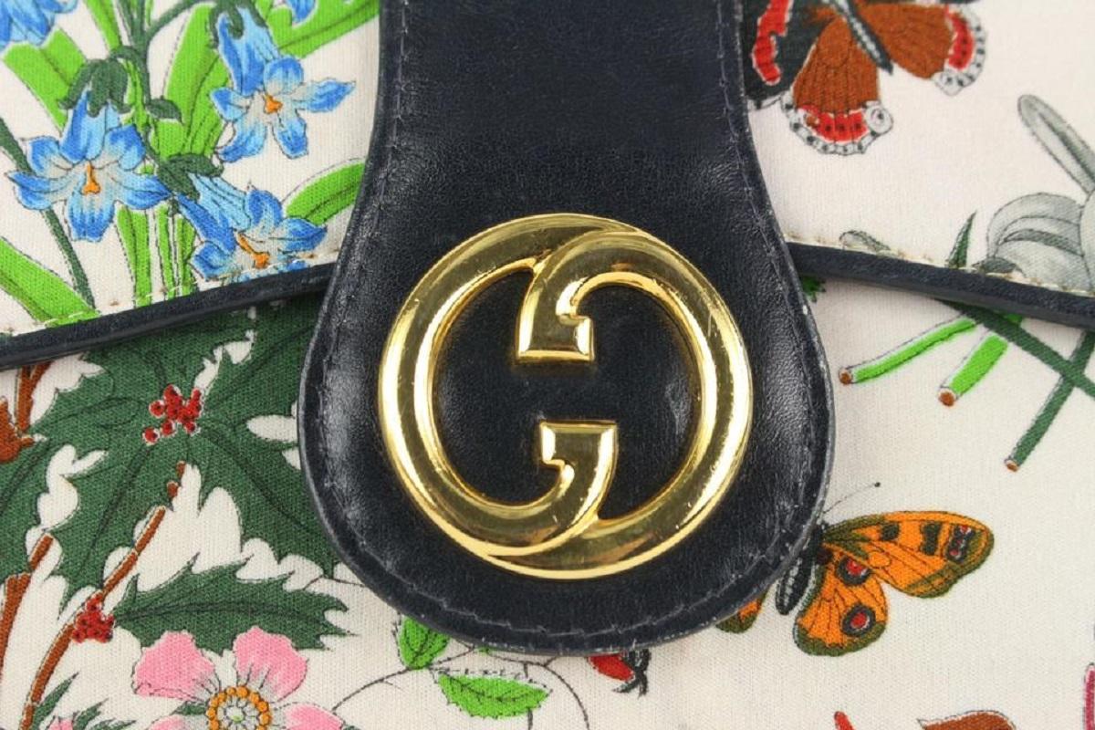 Gucci GG 1984 Logo Flora Chain Flap Bag Floral Flower 92gk80 In Good Condition In Dix hills, NY